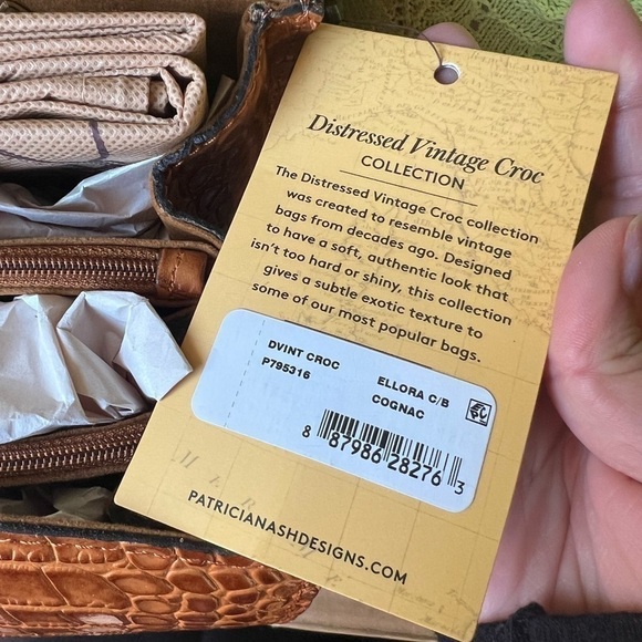 Patricia Nash Croco-Embossed Ellora Multi Compartment Crossbody/ Cognac - Picture 8 of 10